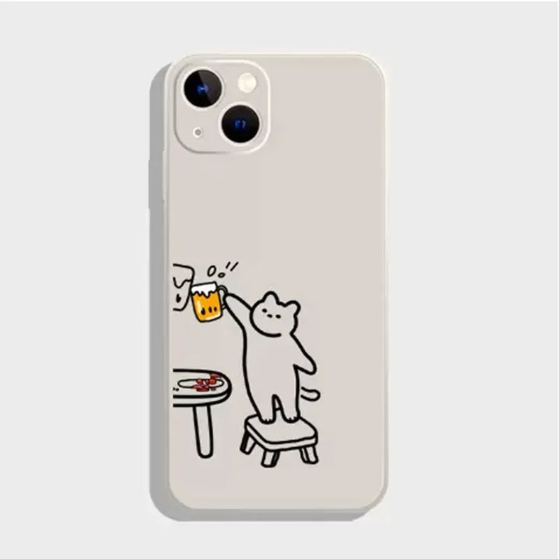 Quirky Cat Couple iPhone Case – Cartoon Animal Shockproof Soft Cover