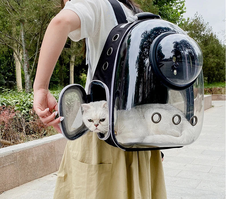 Pet Cat & Small Dog Carrying Backpack – Breathable Transparent Space Capsule Carrier for Travel, Hiking, and Daily Walks