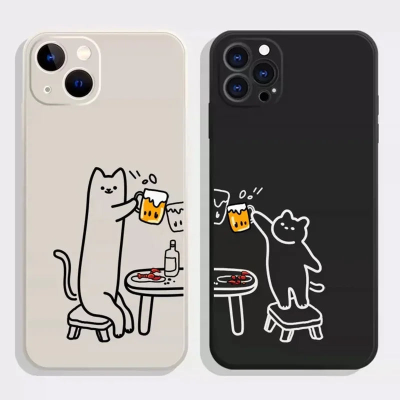 Quirky Cat Couple iPhone Case – Cartoon Animal Shockproof Soft Cover
