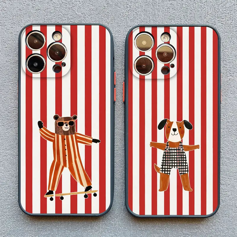 Green Plaid Animal iPhone Case – Cute Matte Shockproof Phone Cover