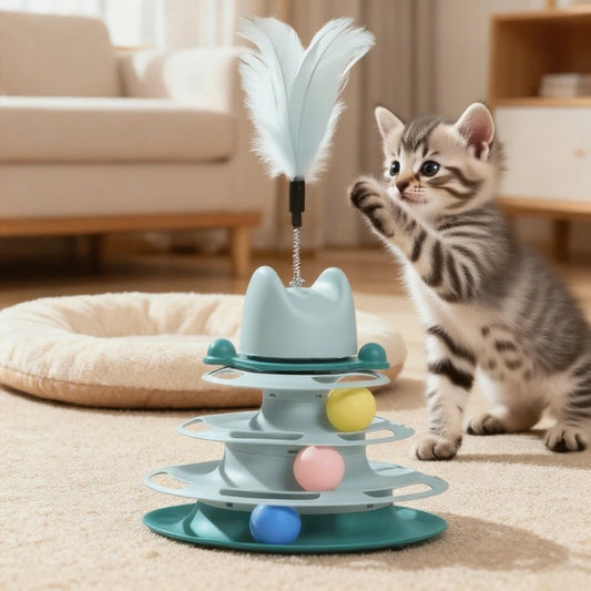 Funny Interactive Triple Play Disc Cat Toy with Rolling Balls