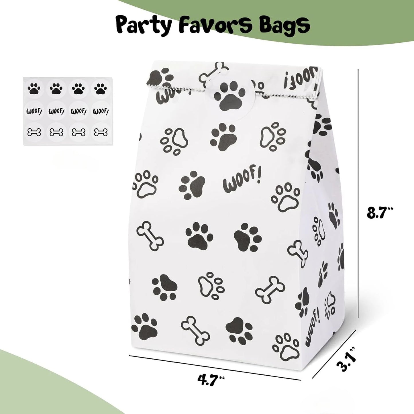 Pet Paw Print Gift Bags – 12 pcs, 22x12x8cm, Black & White Design for Dog Lovers