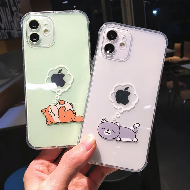 Cute Dinosaur Cartoon iPhone Case – Transparent Shockproof TPU Phone Cover