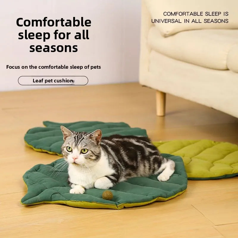 Leaf-Shaped Soft Washable Pet Bed Mat for Cats & Small Dogs