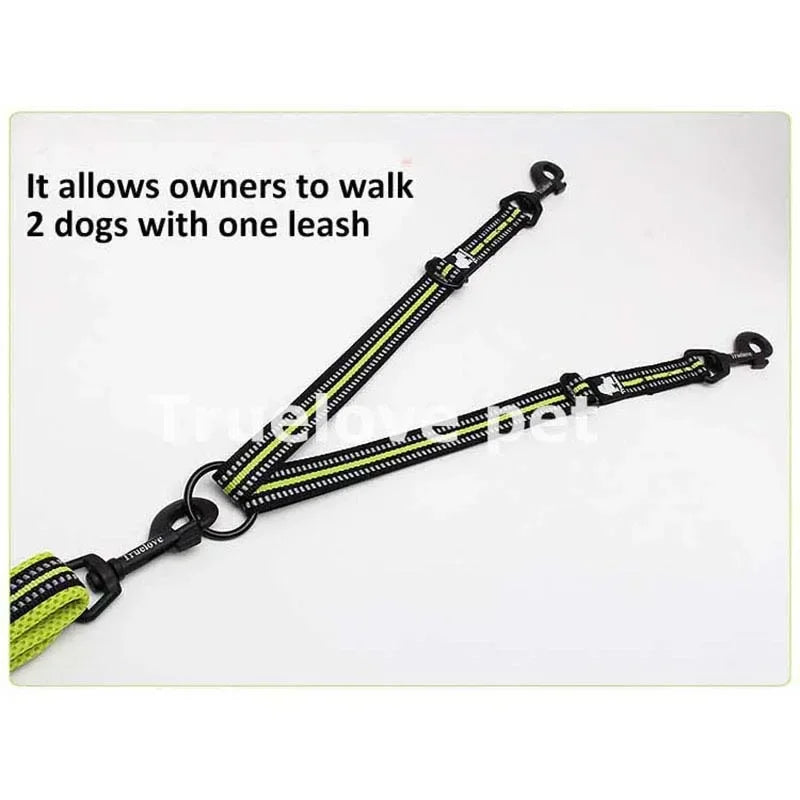 TRUELOVE Reflective Double Dog Leash TLL2371 – Adjustable No-Tangle Coupler for Two Dogs
