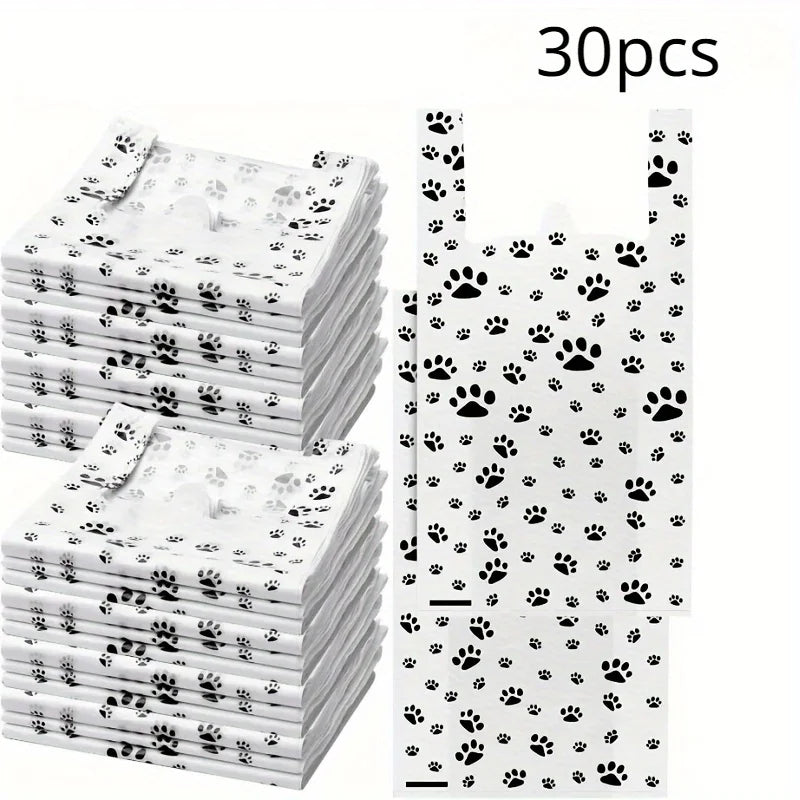 Paw Print Disposable Plastic Bags with Handles – 30pcs