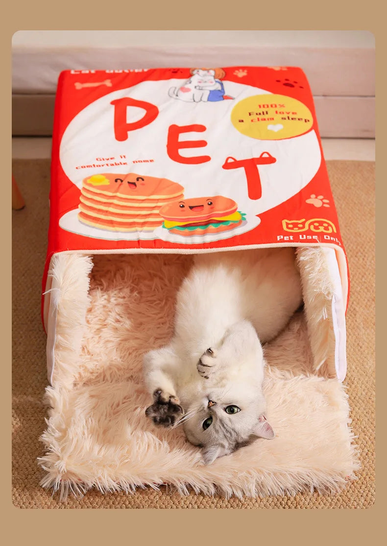 Cozy Plush Cat House Bed for Warm & Secure Sleep