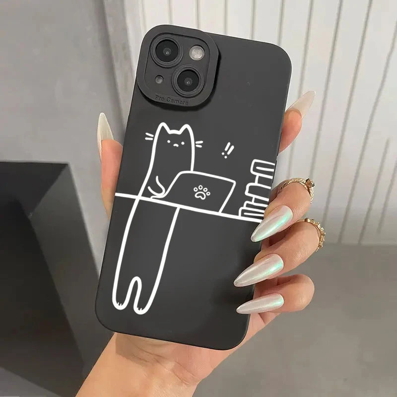 Funny Cat Couple iPhone Case – Cartoon Animal Shockproof Silicone Cover