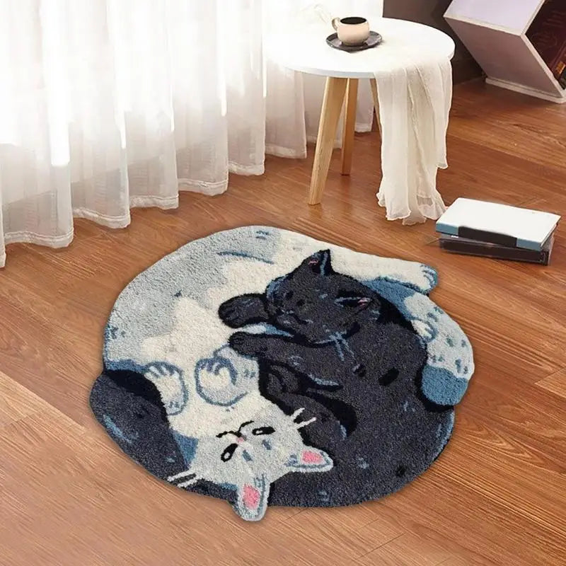 Funny Hugging Cat Bathroom Rug – Water Absorbent Non-Slip Bath Mat, Cute Animal Door Mat for Bathroom & Shower