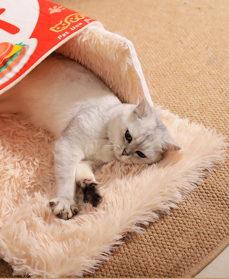 Cozy Plush Cat House Bed for Warm & Secure Sleep
