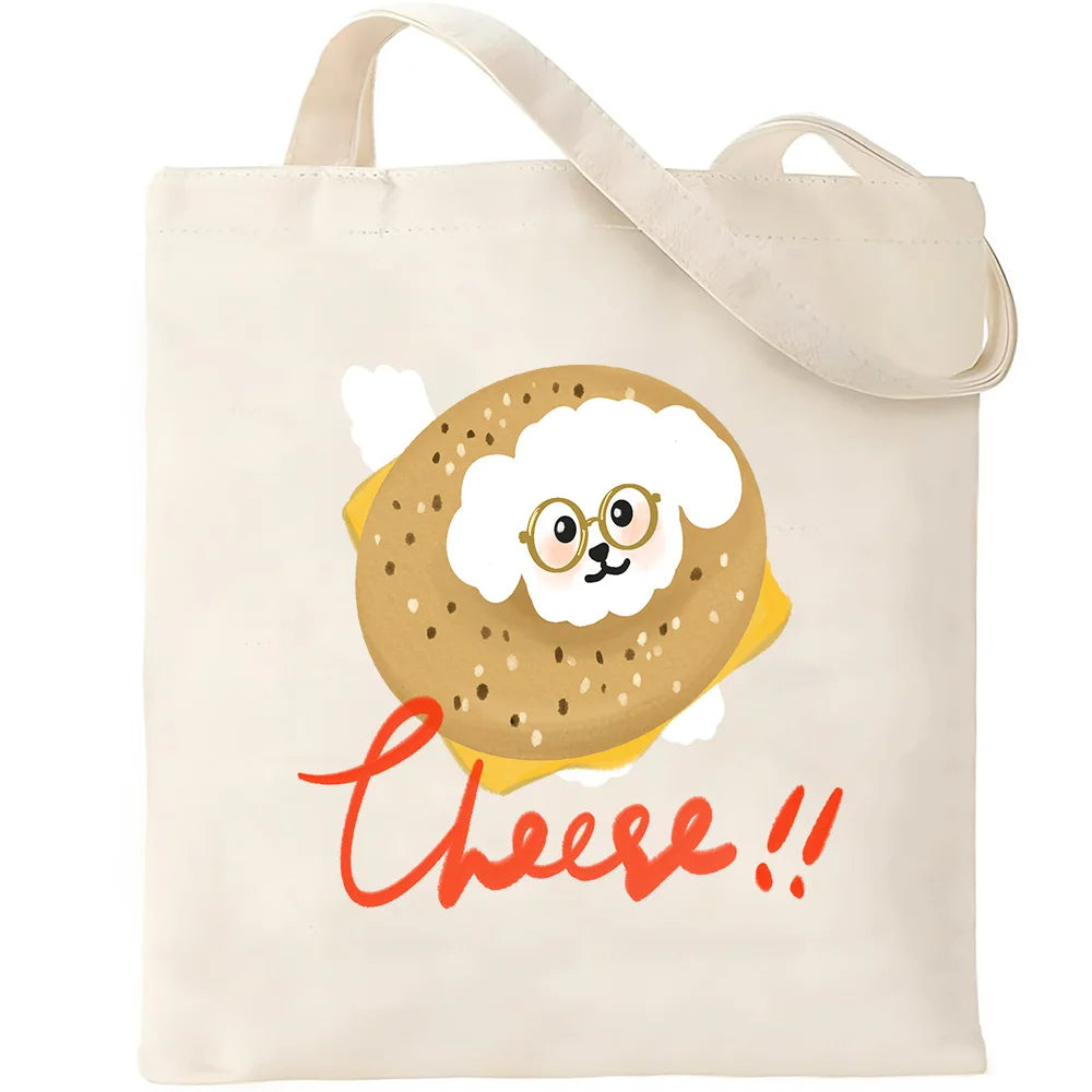 Cute Pet Dog Printed Canvas Tote Bag – Eco-Friendly Large Capacity Handbag for Shopping, Books, Laptop & Essentials