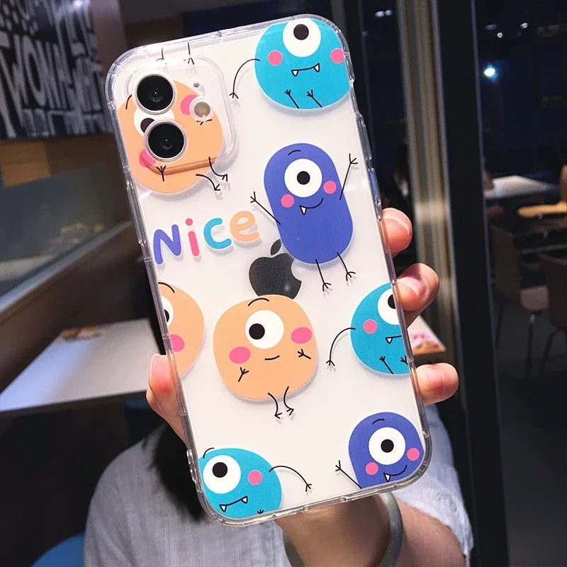 Cute Dinosaur Cartoon iPhone Case – Transparent Shockproof TPU Phone Cover