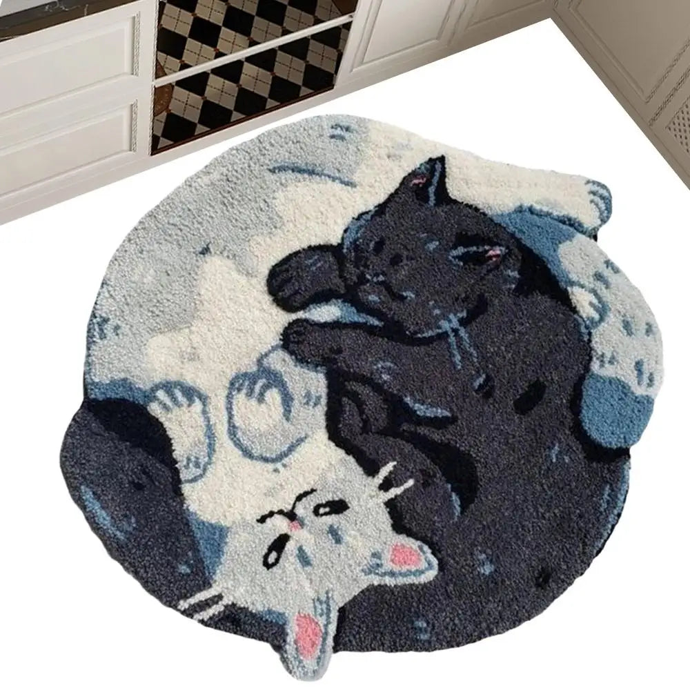 Funny Hugging Cat Bathroom Rug – Water Absorbent Non-Slip Bath Mat, Cute Animal Door Mat for Bathroom & Shower