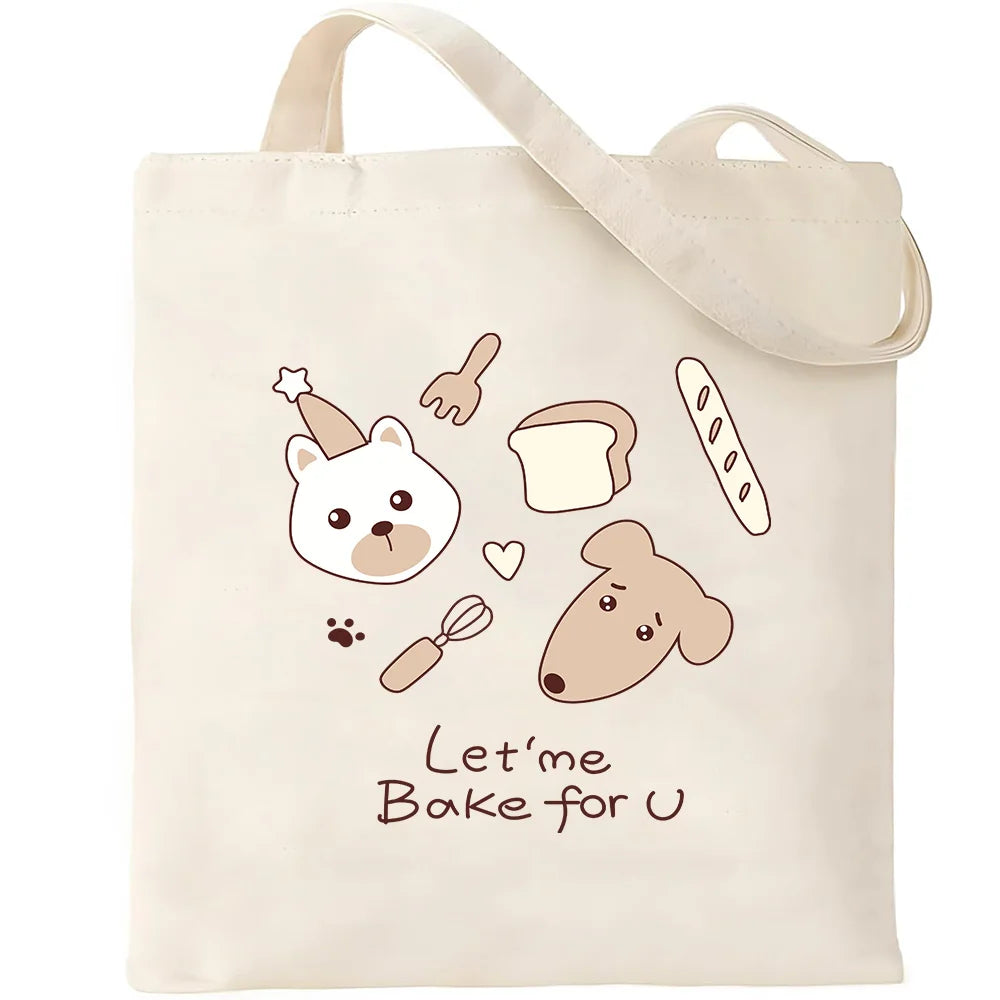 Cute Pet Dog Printed Canvas Tote Bag – Eco-Friendly Large Capacity Handbag for Shopping, Books, Laptop & Essentials