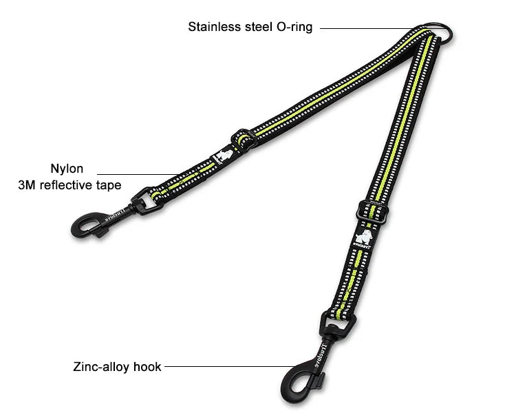 TRUELOVE Reflective Double Dog Leash TLL2371 – Adjustable No-Tangle Coupler for Two Dogs