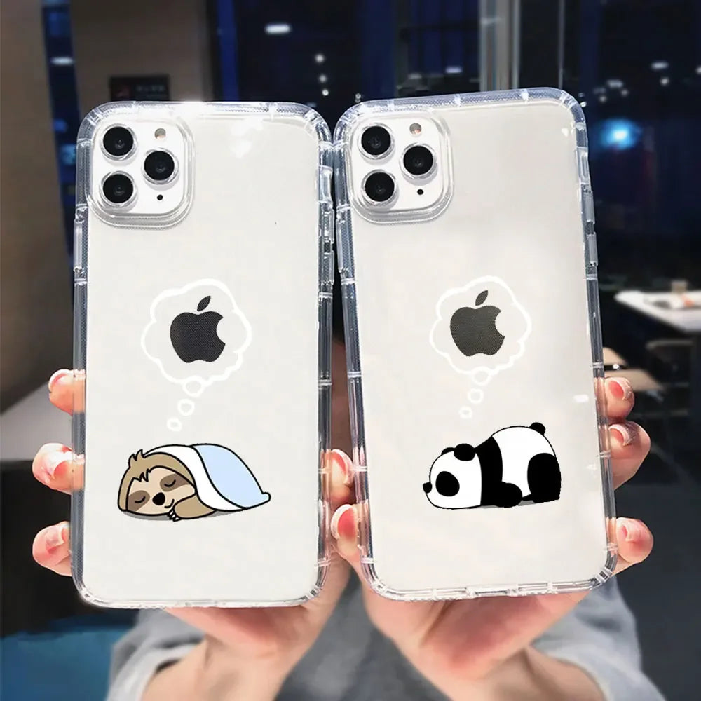 Funny Animal Couple iPhone Case – Cute Panda & Sloth Clear Phone Cover