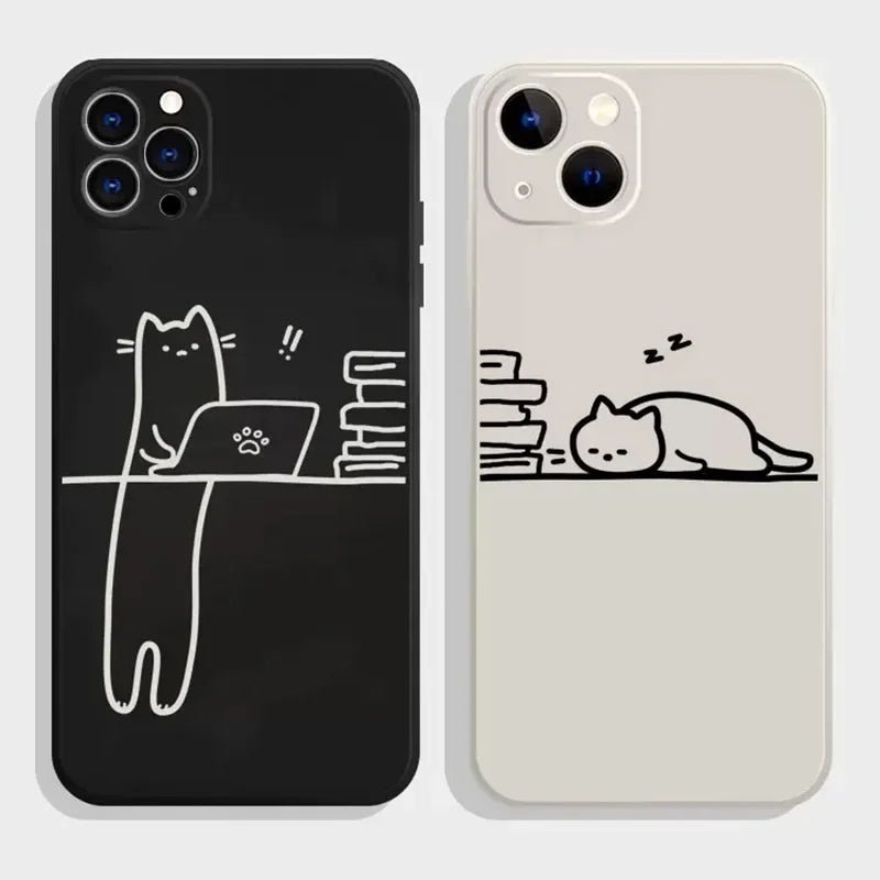 Quirky Cat Couple iPhone Case – Cartoon Animal Shockproof Soft Cover