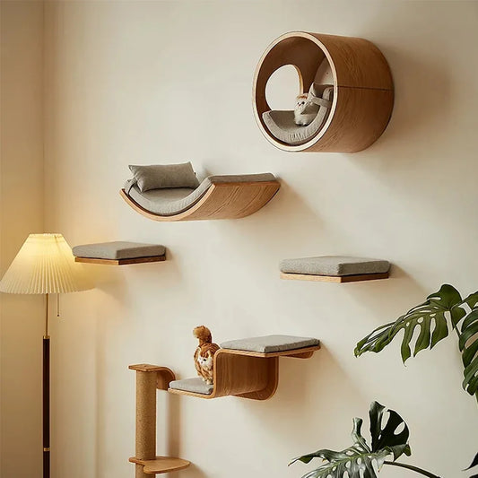Wall-Mounted Cat Shelf Bed with Soft Cushion Perch