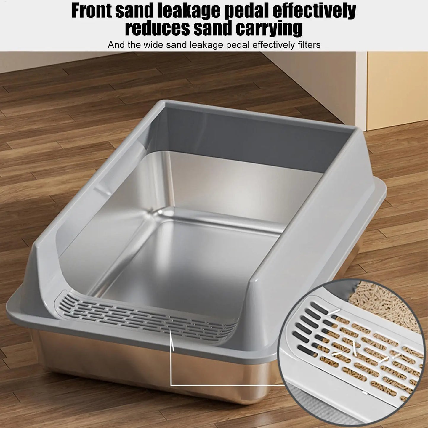 Stainless Steel Semi-Closed Cat Litter Box with Scoop – Large & Splashproof