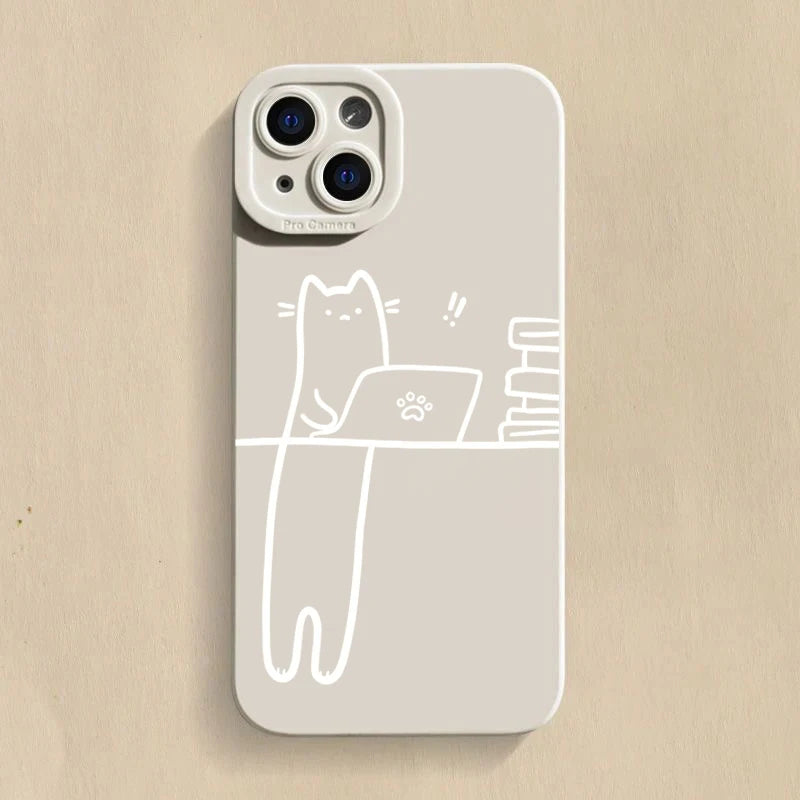 Funny Cat Couple iPhone Case – Cartoon Animal Shockproof Silicone Cover