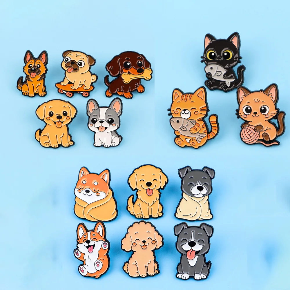 Cute Cartoon Dog Enamel Lapel Pins