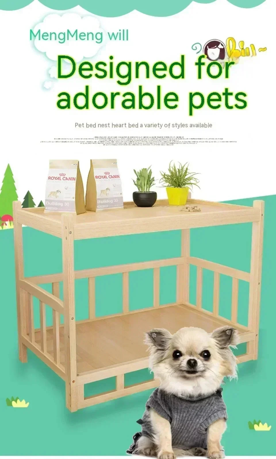 Modern Solid Wood Pet House & Dog Bed Side Table