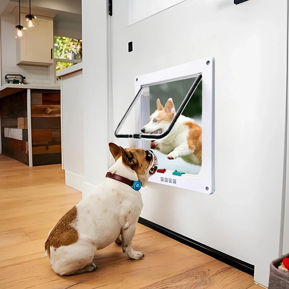 Dog & Cat Flap Door with 4-Way Security Lock – Transparent ABS Plastic Pet Gate
