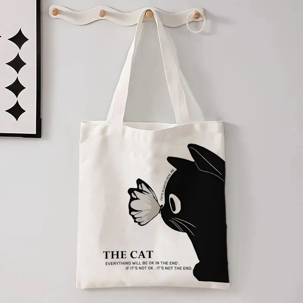 Kawaii Cartoon Animal Tote Bag – Large Capacity Linen Shoulder Bag