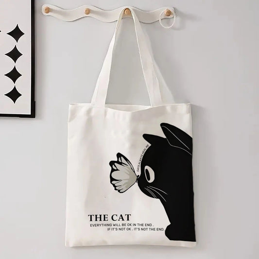 Kawaii Cartoon Animal Tote Bag – Large Capacity Linen Shoulder Bag