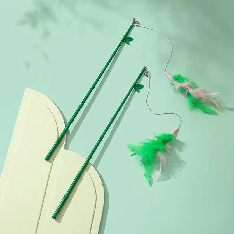 Interactive Cat Feather Wand Toy with Suction Cup & Replacement Feathers