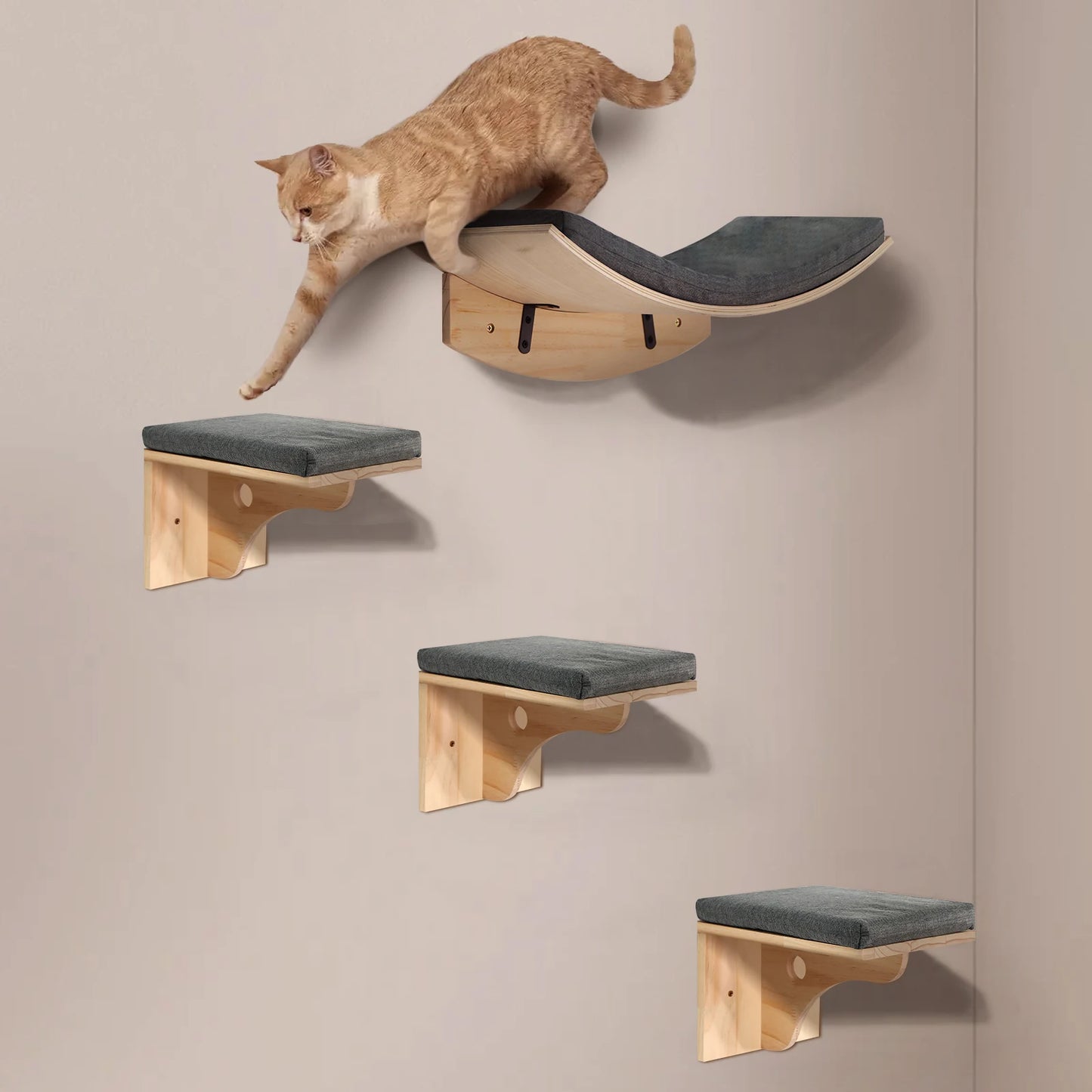 Wall-Mounted Cat Shelf Bed with Soft Cushion Perch
