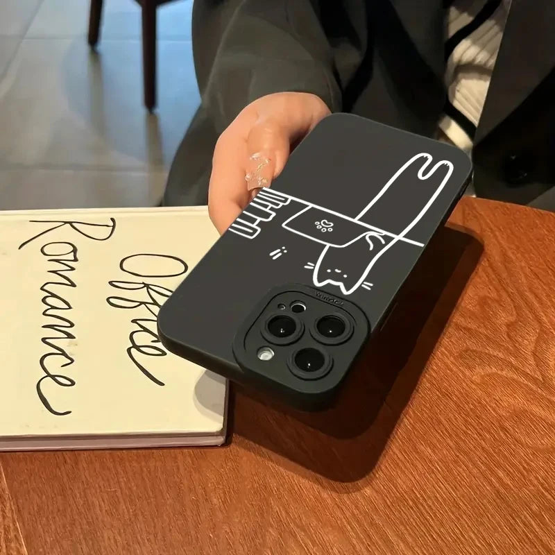 Funny Cat Couple iPhone Case – Cartoon Animal Shockproof Silicone Cover