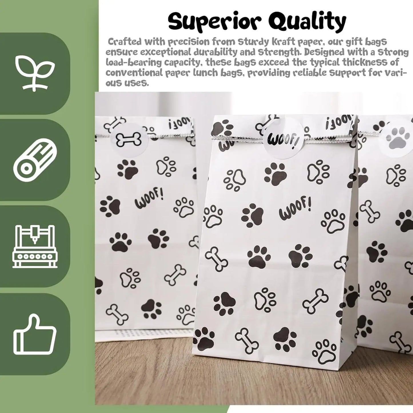 Pet Paw Print Gift Bags – 12 pcs, 22x12x8cm, Black & White Design for Dog Lovers