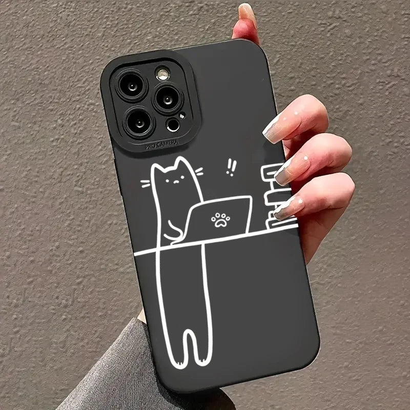 Funny Cat Couple iPhone Case – Cartoon Animal Shockproof Silicone Cover