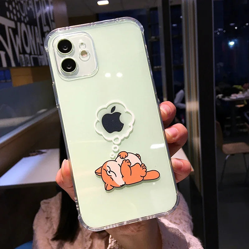 Cute Dinosaur Cartoon iPhone Case – Transparent Shockproof TPU Phone Cover