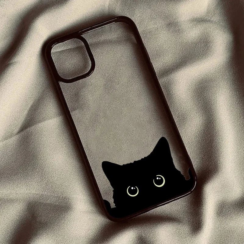 Cute Black Cat Clear iPhone Case – Anti-Fall TPU Cartoon Phone Cover