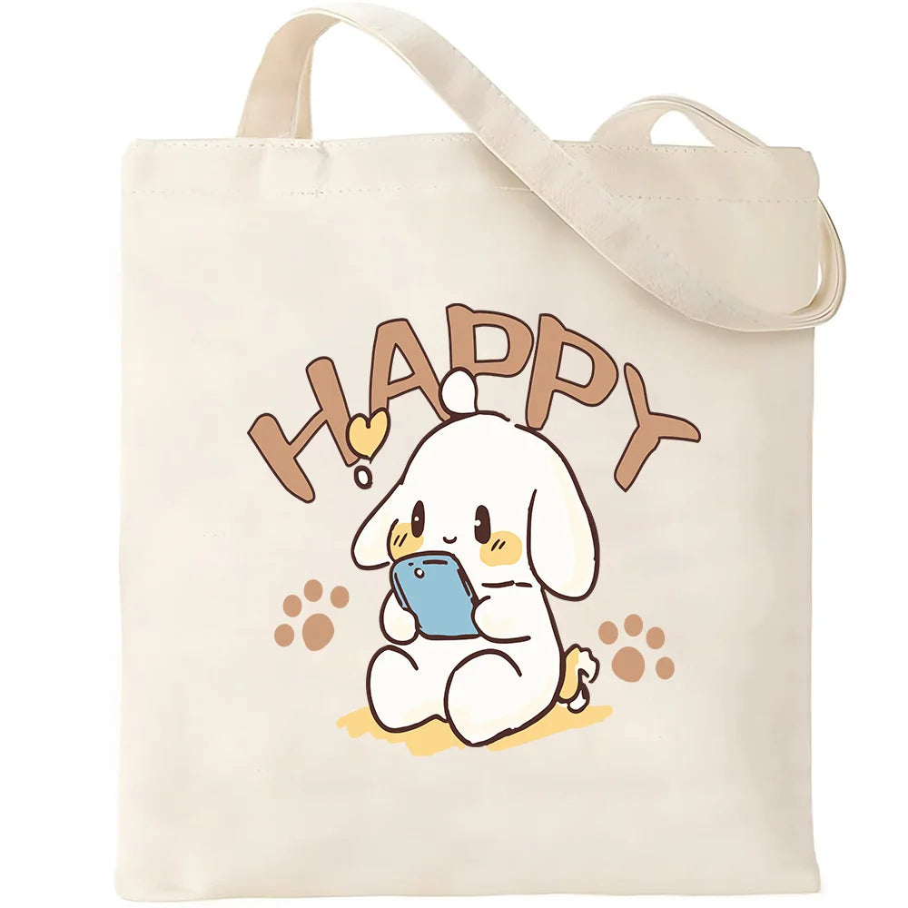 Cute Pet Dog Printed Canvas Tote Bag – Eco-Friendly Large Capacity Handbag for Shopping, Books, Laptop & Essentials