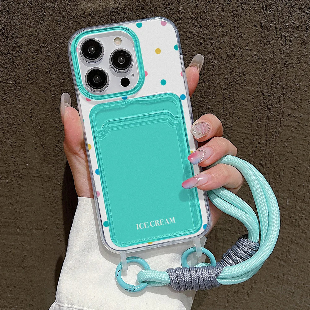 Cute Animal Wallet iPhone Case – Card Holder Silicone Phone Cover with Lanyard