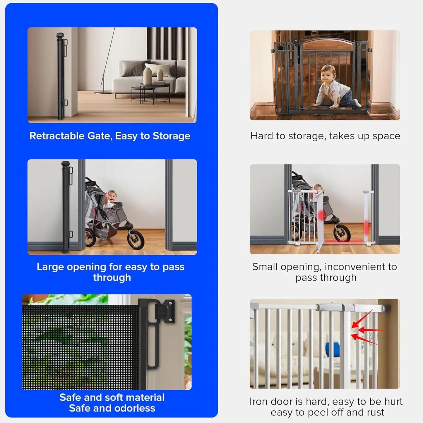 Retractable Pet Mesh Safety Gate for Dogs, Cats & Kids