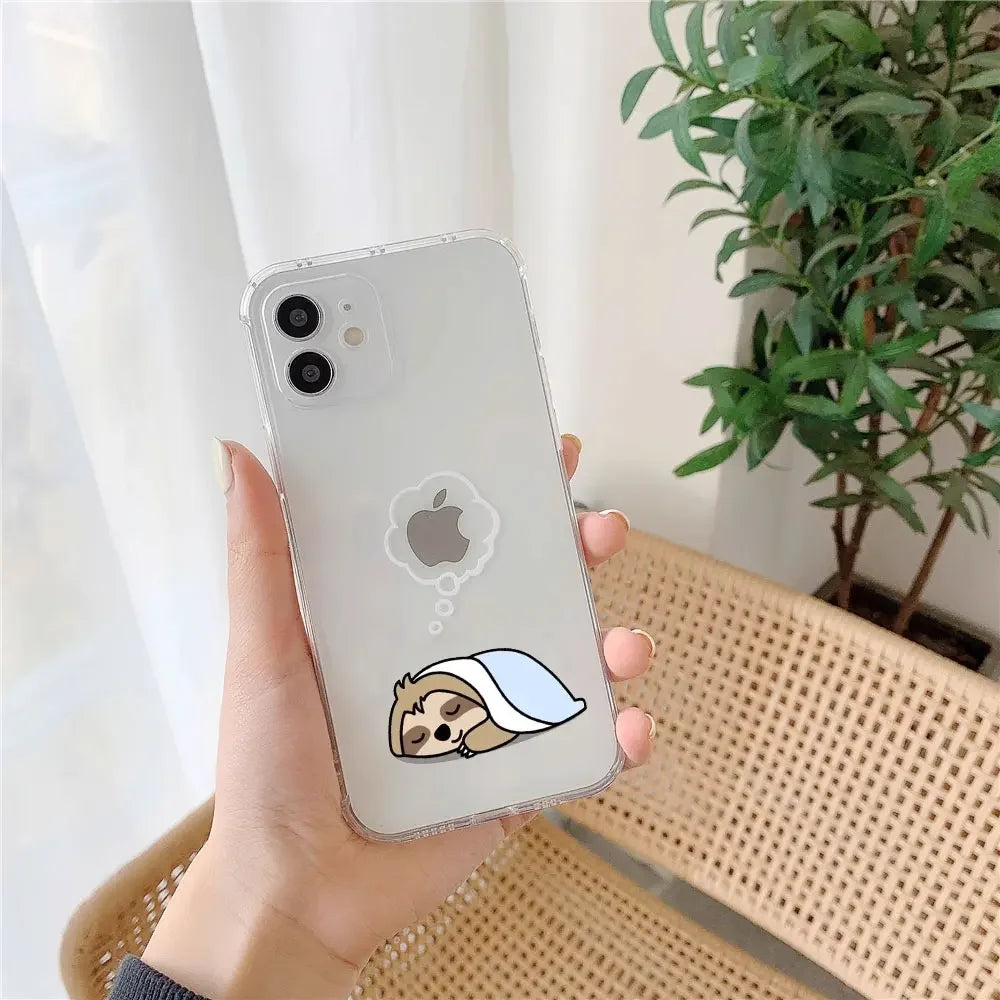 Funny Animal Couple iPhone Case – Cute Panda & Sloth Clear Phone Cover