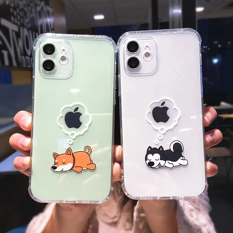 Cute Dinosaur Cartoon iPhone Case – Transparent Shockproof TPU Phone Cover