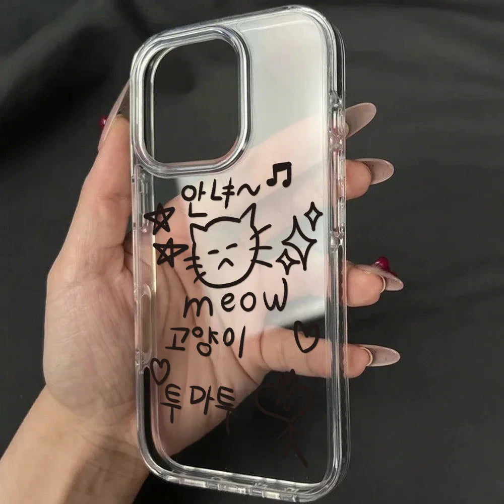 Cute Line Cat iPhone Case – Transparent Acrylic Shockproof Phone Cover
