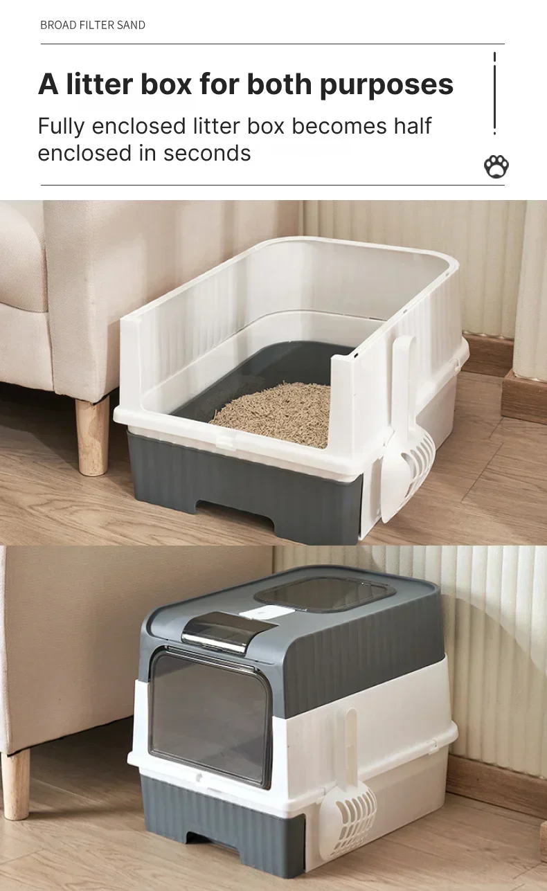 Large Enclosed Cat Litter Box with Pull-Out Drawer