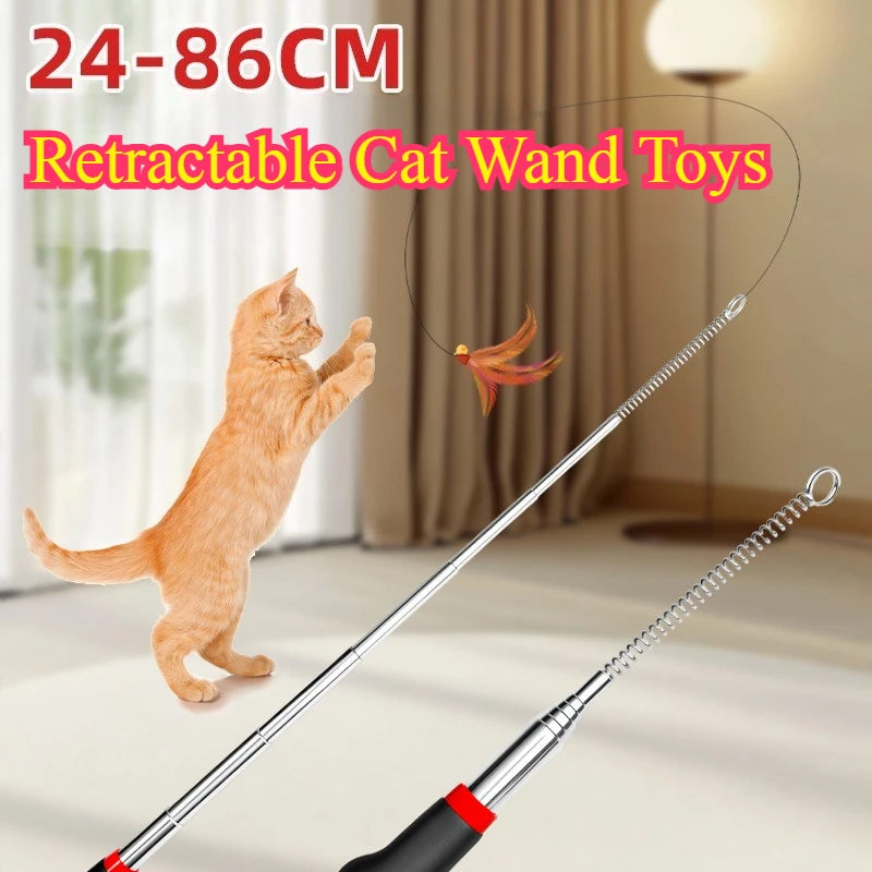 Interactive Retractable Cat Wand Toy – Teaser Stick for Indoor Cats