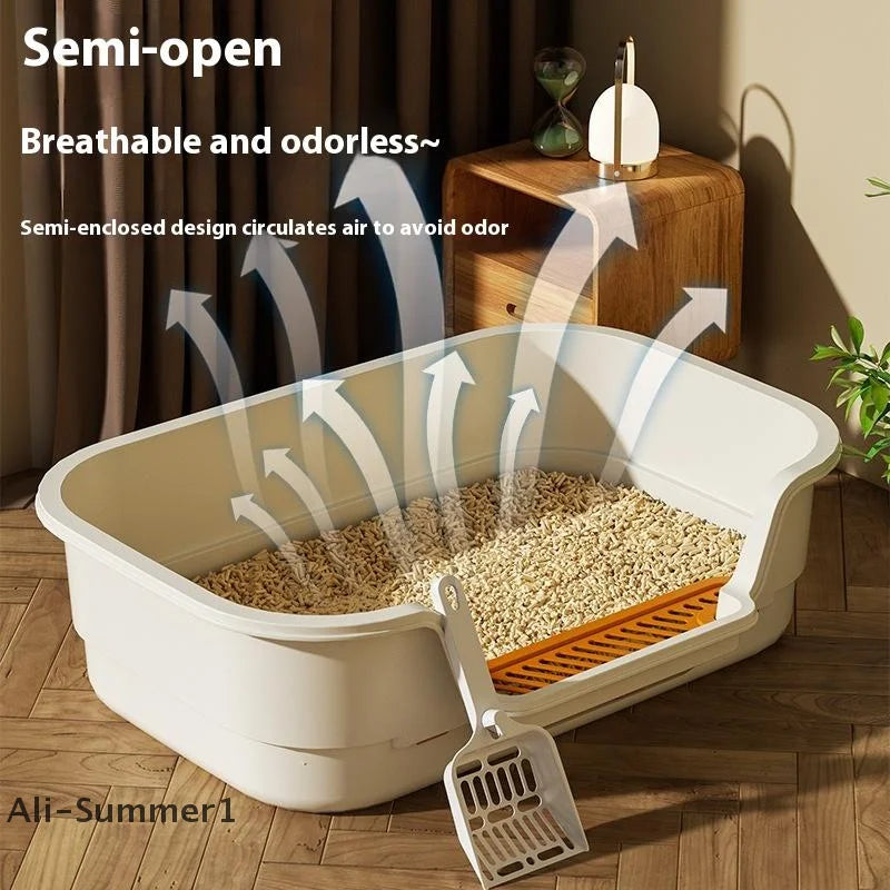 Multifunctional Semi-Enclosed Cat Litter Box – Large Capacity, Odor-Resistant