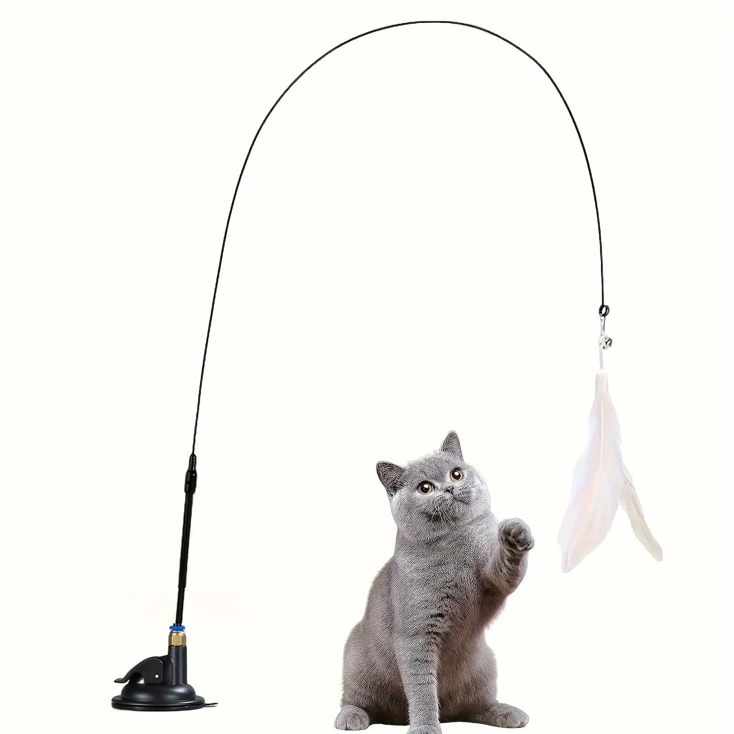 Interactive Cat Teaser Wand – Bell & Feather Toy with Suction Cup Pole