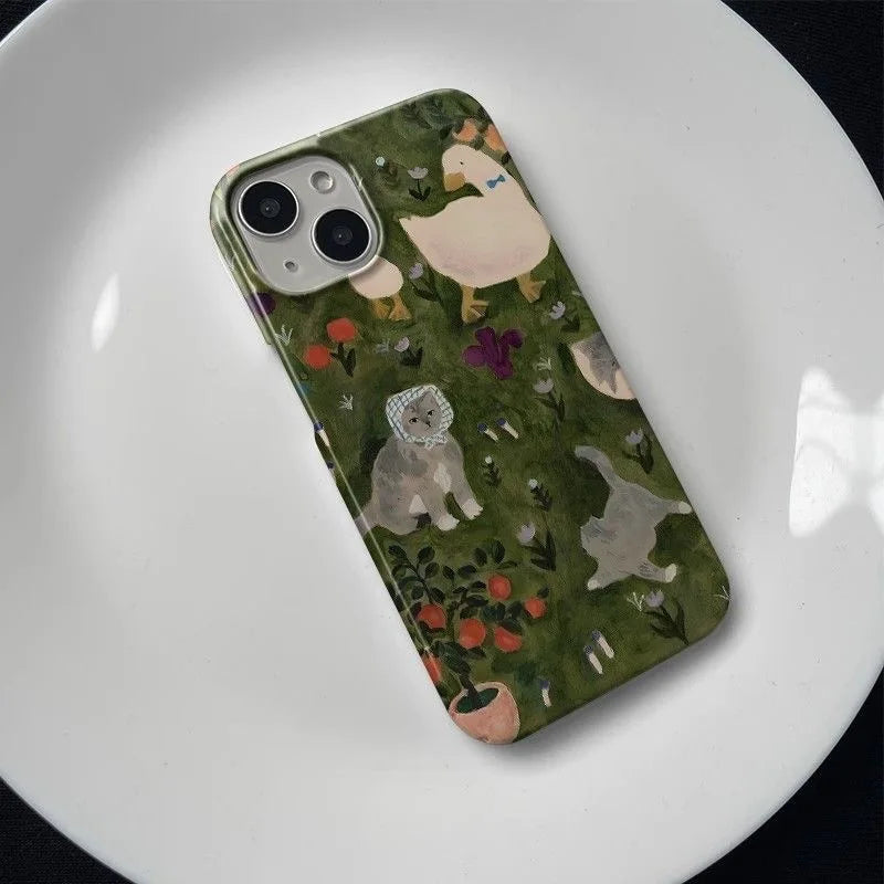 Adorable Animal Garden iPhone Case – Cute Nature Theme TPU Phone Cover