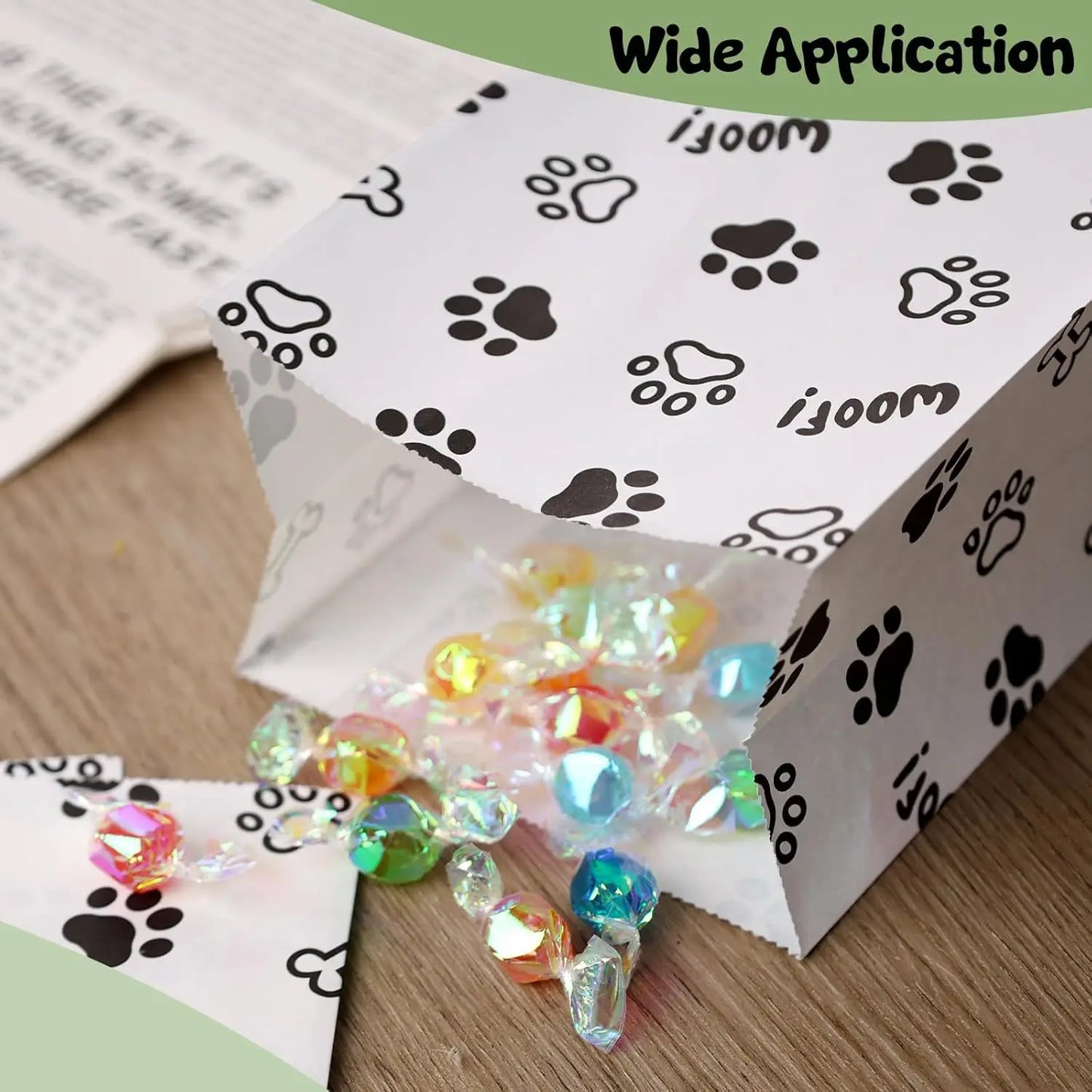 Pet Paw Print Gift Bags – 12 pcs, 22x12x8cm, Black & White Design for Dog Lovers