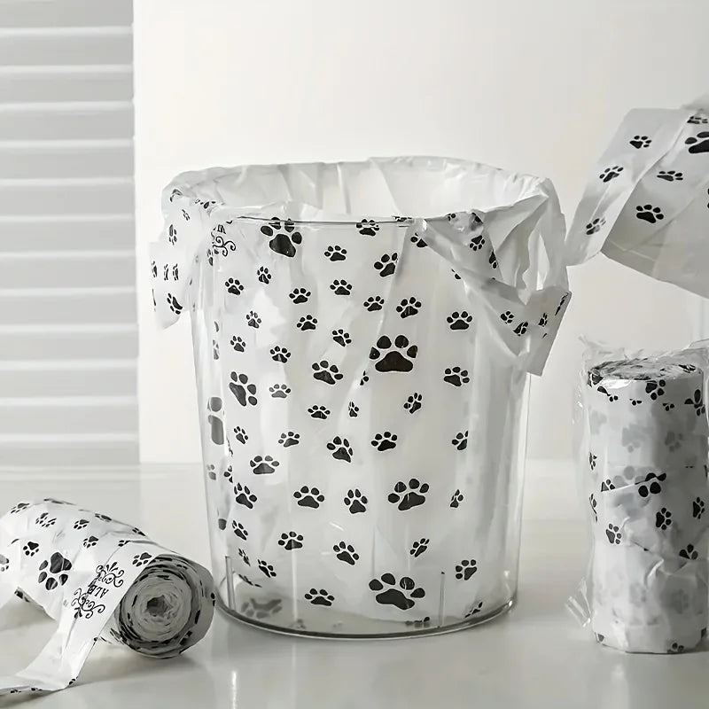 Paw Print Disposable Plastic Bags with Handles – 30pcs