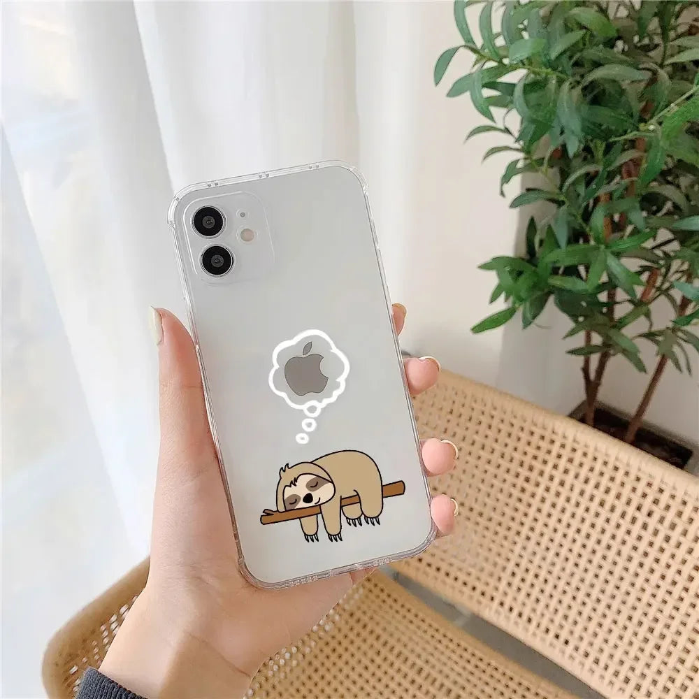 Funny Animal Couple iPhone Case – Cute Panda & Sloth Clear Phone Cover